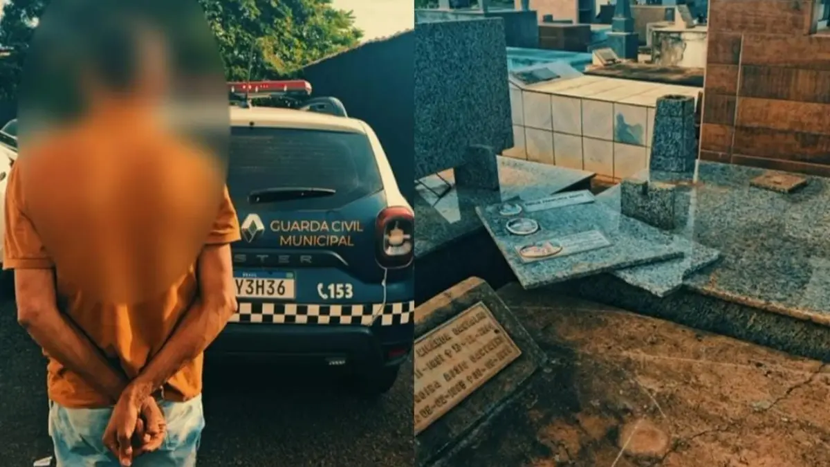 Desaparecido danificou túmulos do cemitério - (Foto: divulgação/GCM)